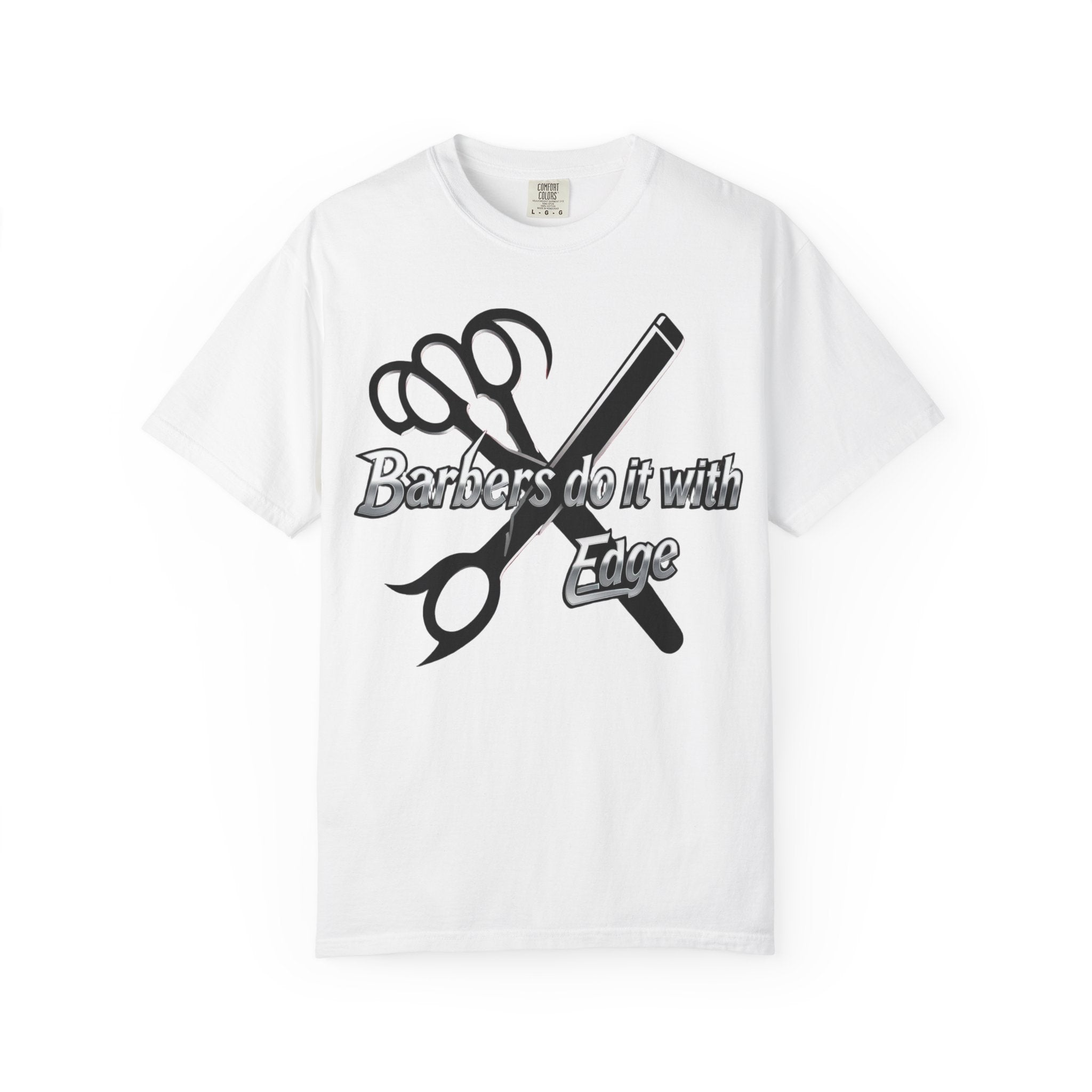 Barbers Do It With Edge T-Shirt — Barber Scissors & Razor Graphic Tee