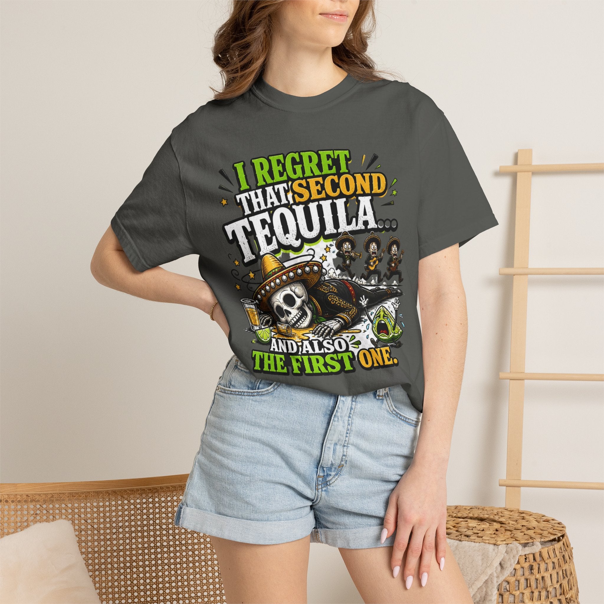 Tequila Skull T-Shirt – "I Regret That Second Tequila... And Also The First One" Funny Party Tee