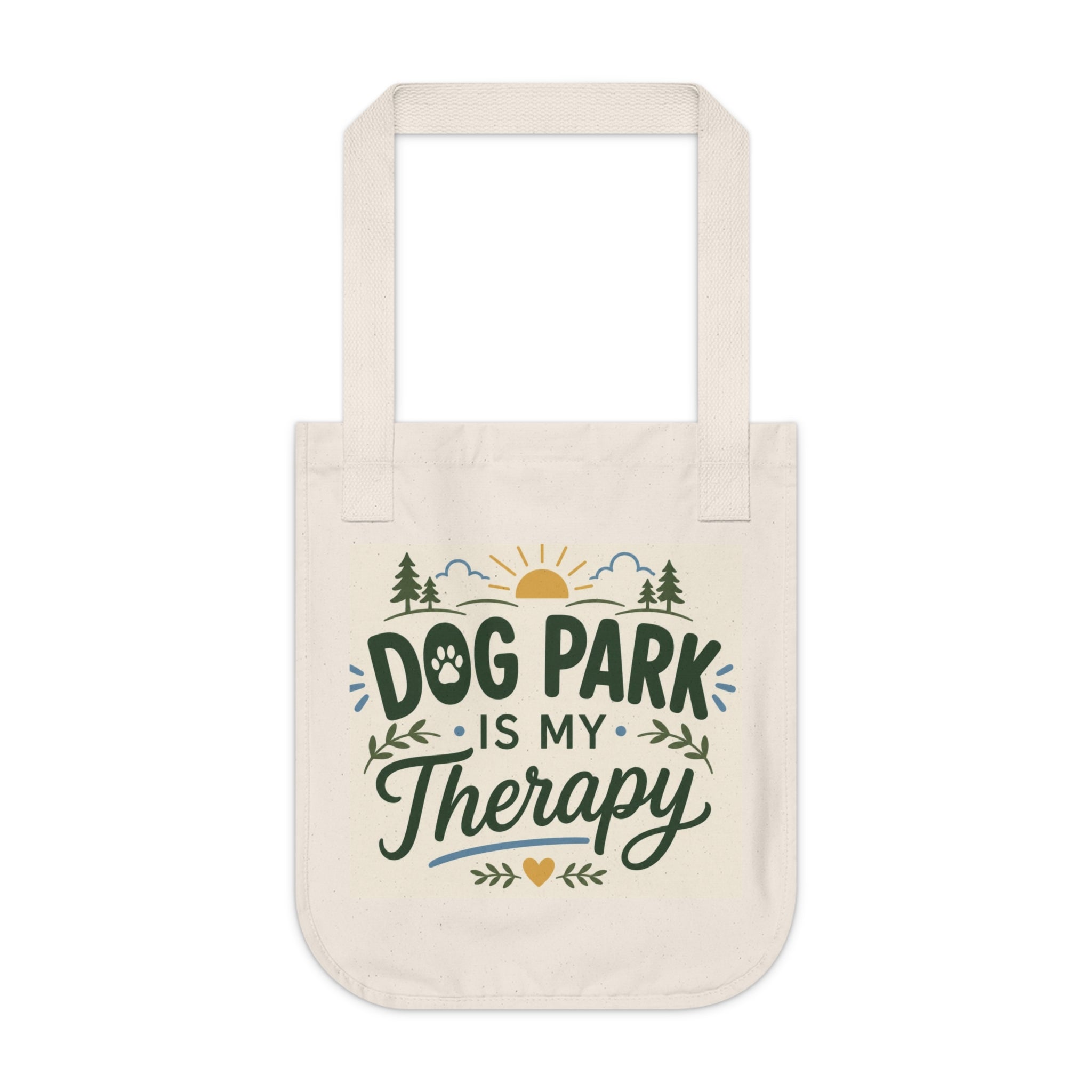 Tote Bag - "Dog Park Is My Therapy" Organic Canvas Tote | Eco-Friendly Dog Lover Gift