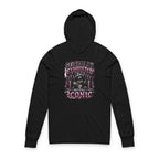 Hooded Long Sleeve Tee — "Socially Exhausted But Still Iconic" Graphic