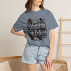 Exhausted Not Defeated T-Shirt — Gothic Rose Motivational Tee