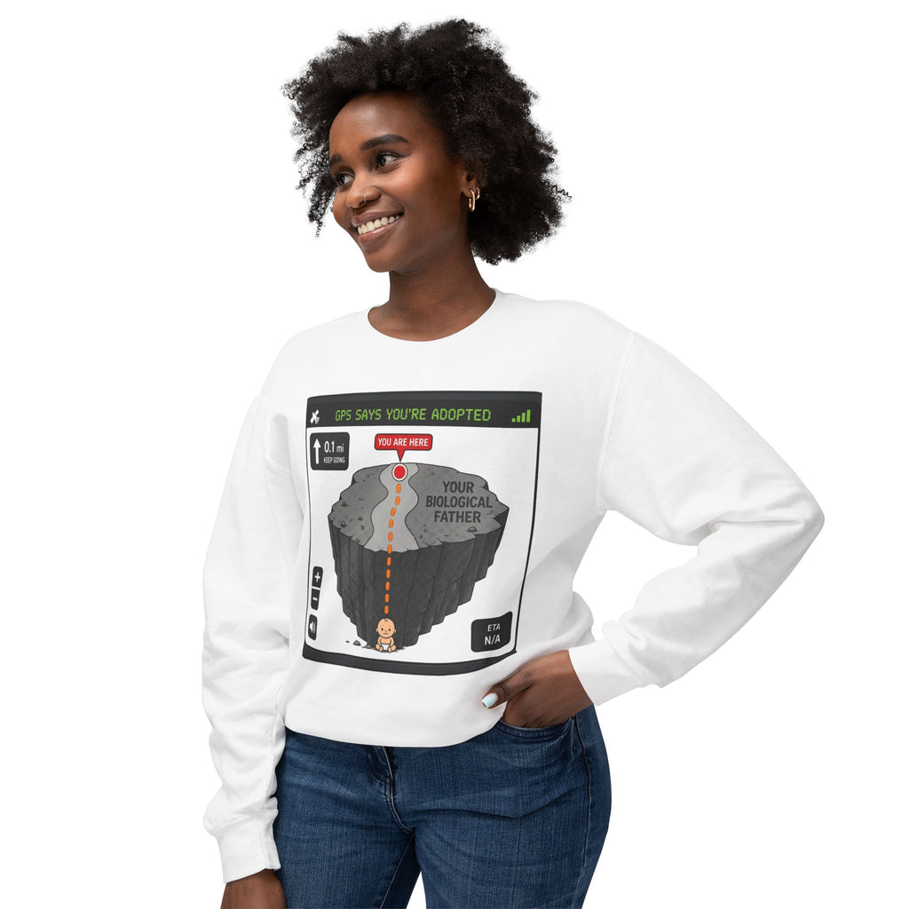 Adopted GPS Crewneck Sweatshirt — 'GPS Says You’re Adopted' Graphic