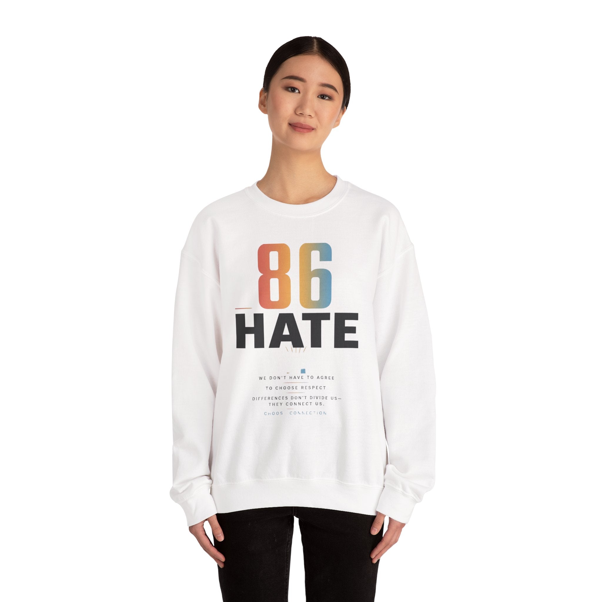 86 HATE Graphic Sweatshirt — Retro Numbered Anti-Hate Crewneck