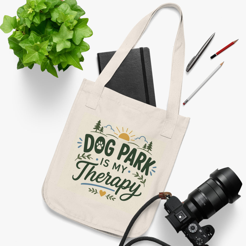 Tote Bag - "Dog Park Is My Therapy" Organic Canvas Tote | Eco-Friendly Dog Lover Gift