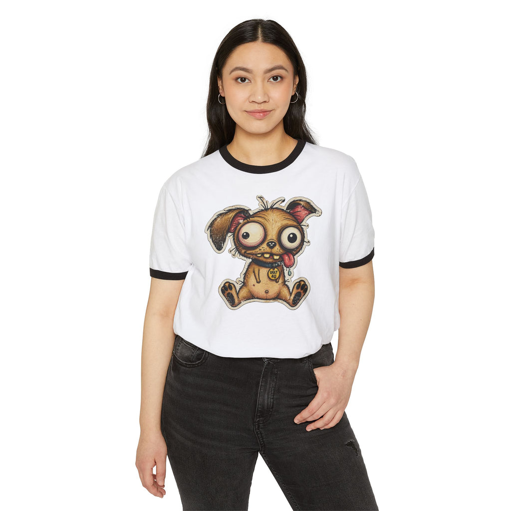 Cute Zombie Puppy Ringer T-Shirt — Kawaii Horror Dog Tee