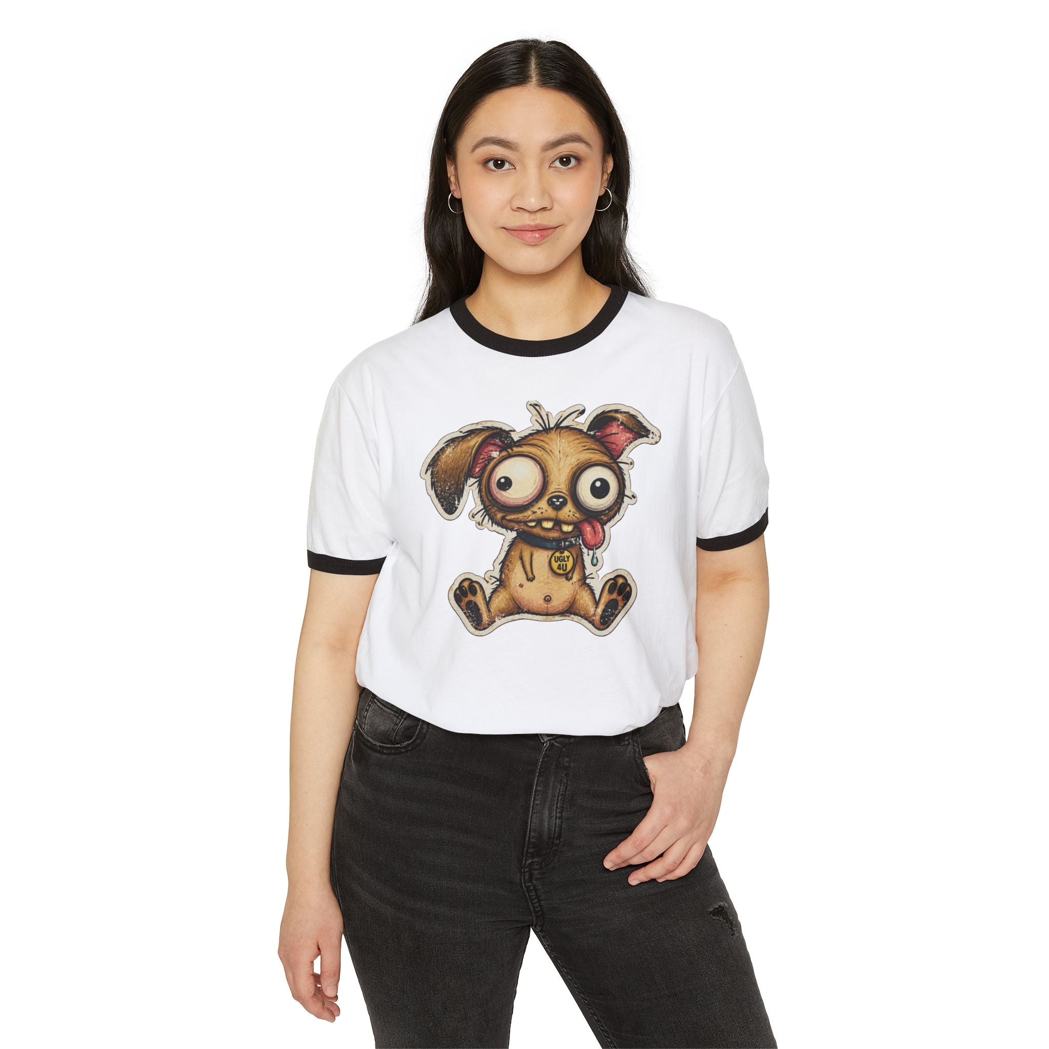 Cute Zombie Puppy Ringer T-Shirt — Kawaii Horror Dog Tee
