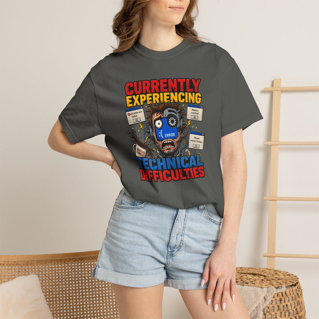 T-Shirt — "Currently Experiencing Technical Difficulties" Funny Tech Support Graphic Tee