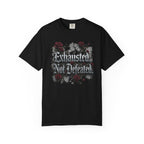 Exhausted Not Defeated T-Shirt — Gothic Rose Motivational Tee
