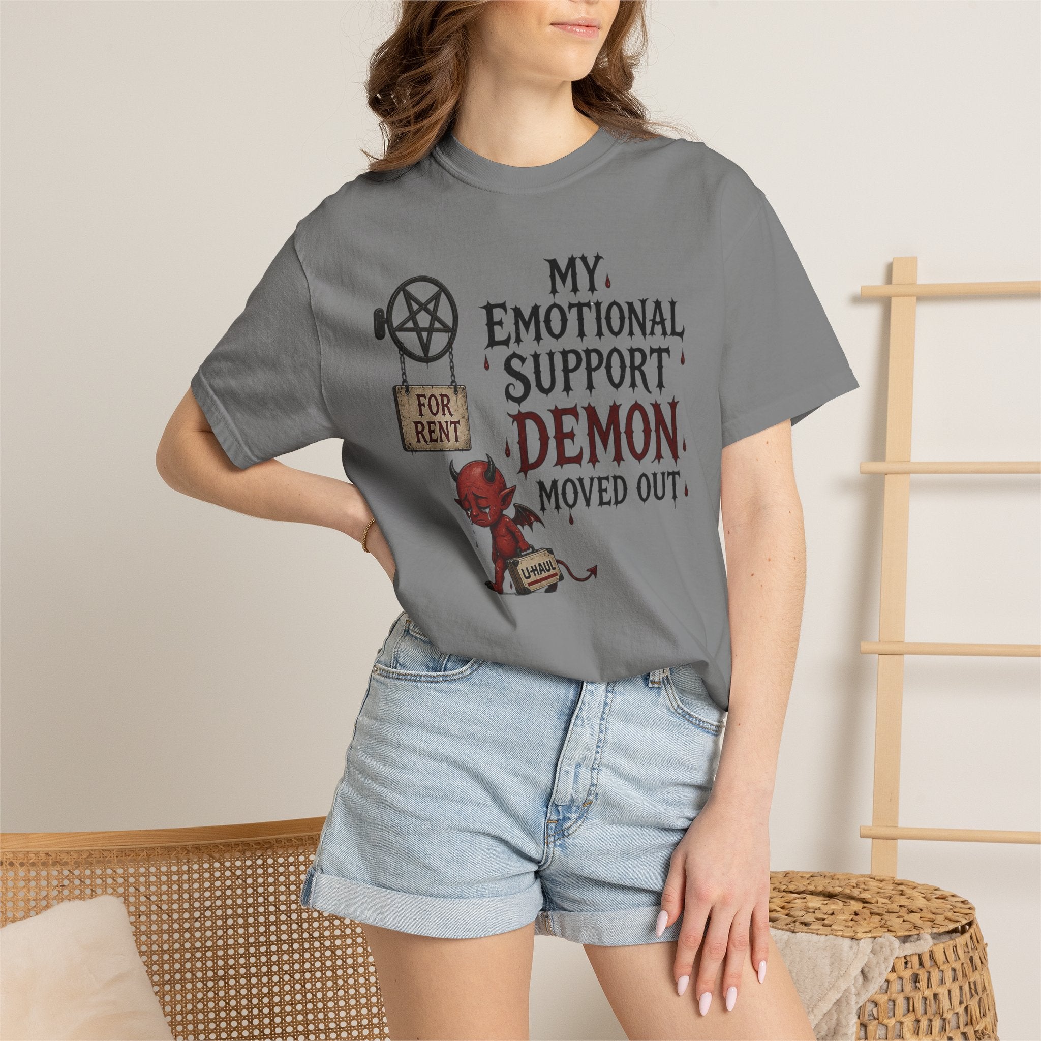 T-Shirt — “My Emotional Support Demon Moved Out” Funny Gothic Graphic Tee