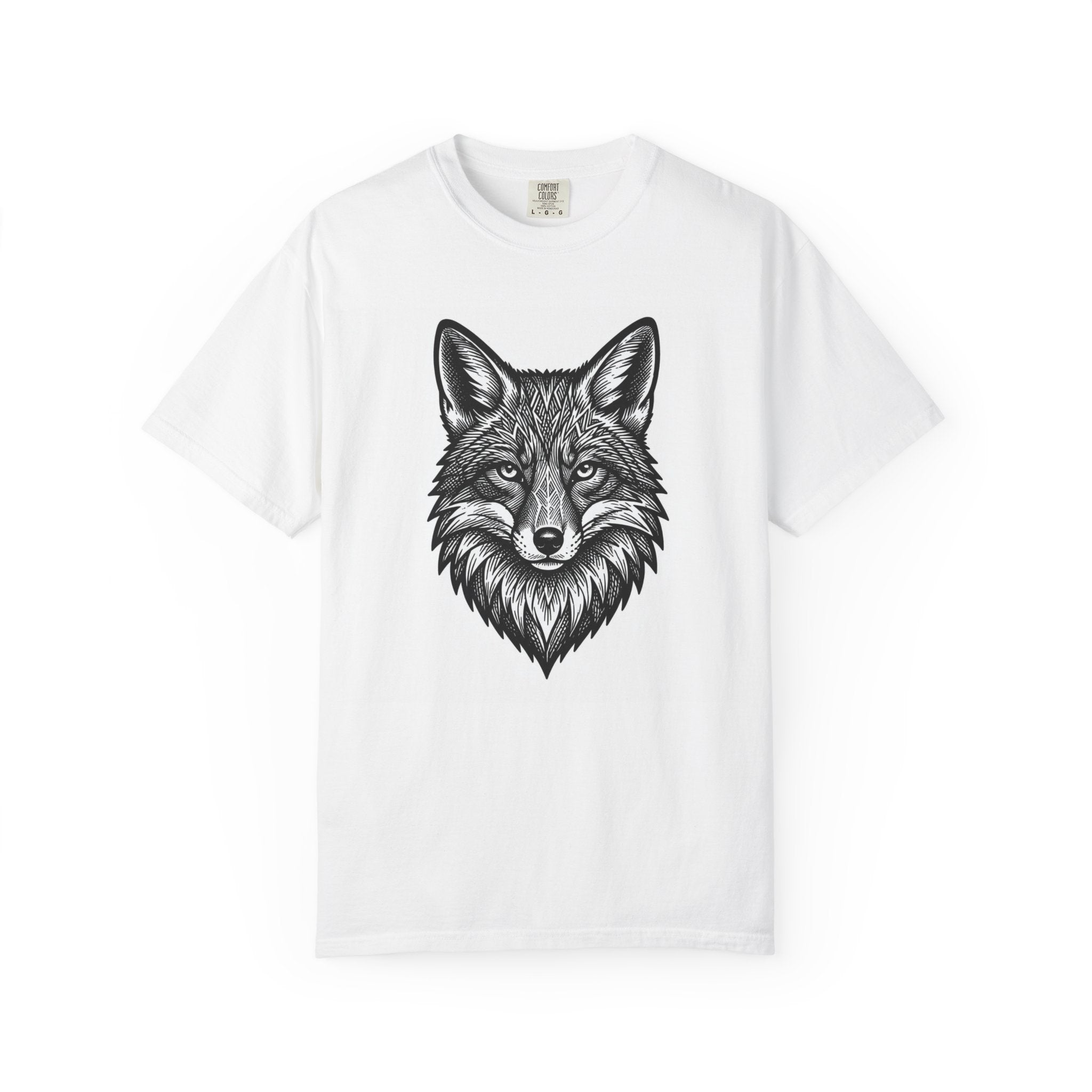 Fox Head Graphic T-Shirt — Detailed Monochrome Wildlife Design